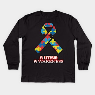 Autism Awareness T-ShirtAutism Awareness Colorful Ribbon Awareness Month Commemorative Graphic Kids Long Sleeve T-Shirt